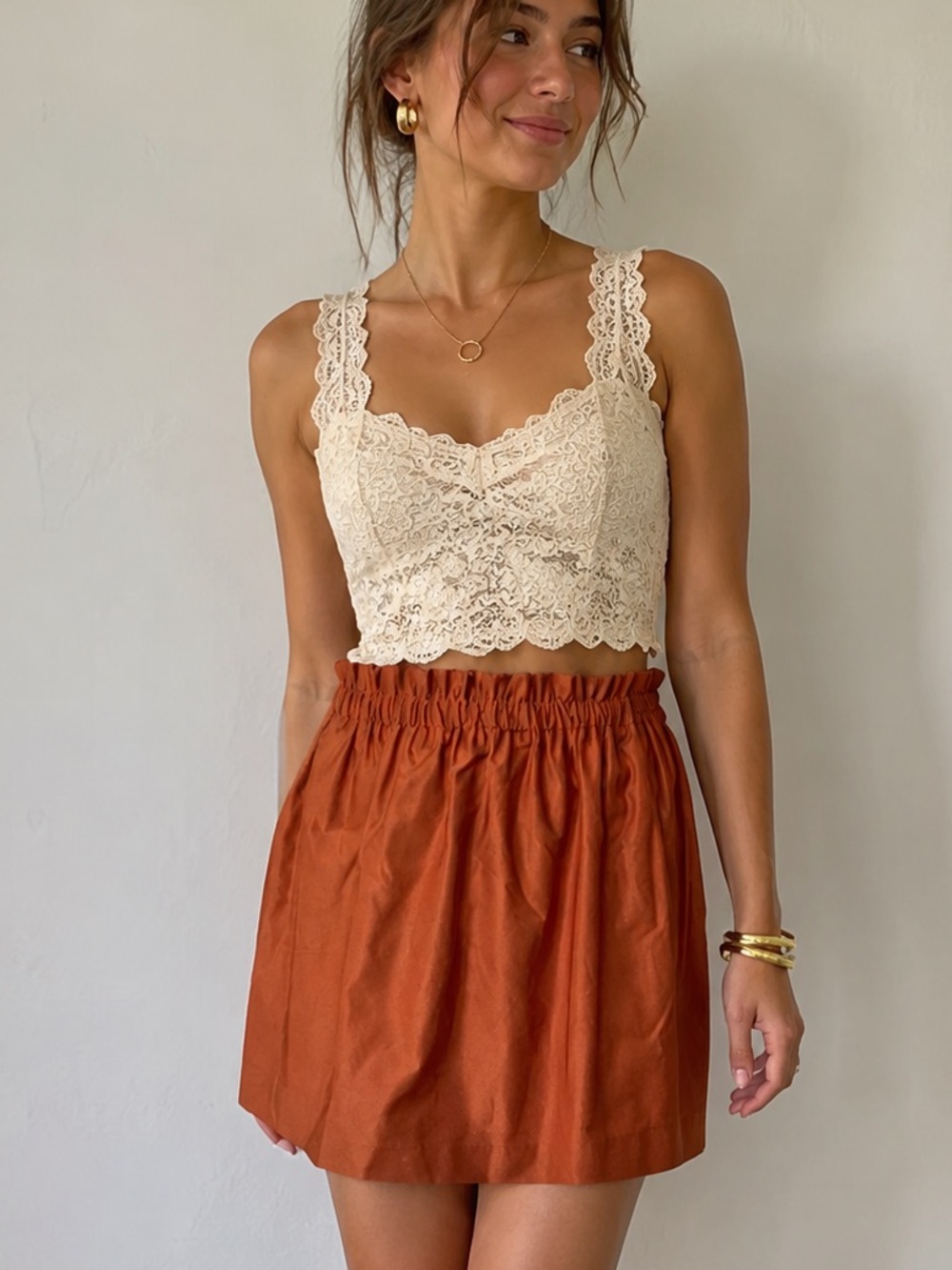 Zara Orange Mini Paperbag Waist Stretch Mini Skirt Size Small